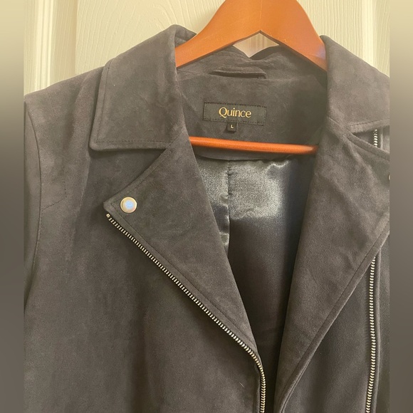 Quince navy suede leather motorcycle jacket sz Lg. Excellent condition, like new - Picture 9 of 9